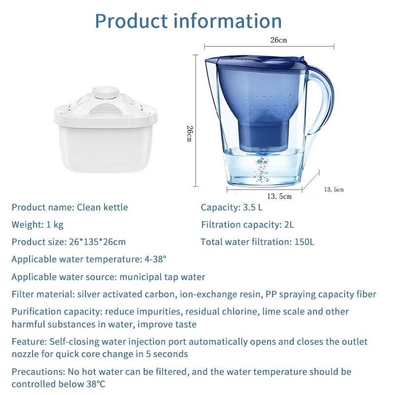 Carbon Alkaline Water Filters Water Pitcher Ionizer Kitchen Purify Kettle Filter 3.5L Pitcher Household Activated