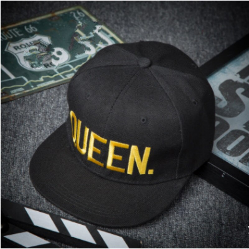 Casquette Hip-Hop roi reine | Casquette ajustable en coton avec lettres, broderie à bord plat, casquette de Baseball pour femmes et hommes, Streetwear, chapeaux Snapback: QUEEN gold