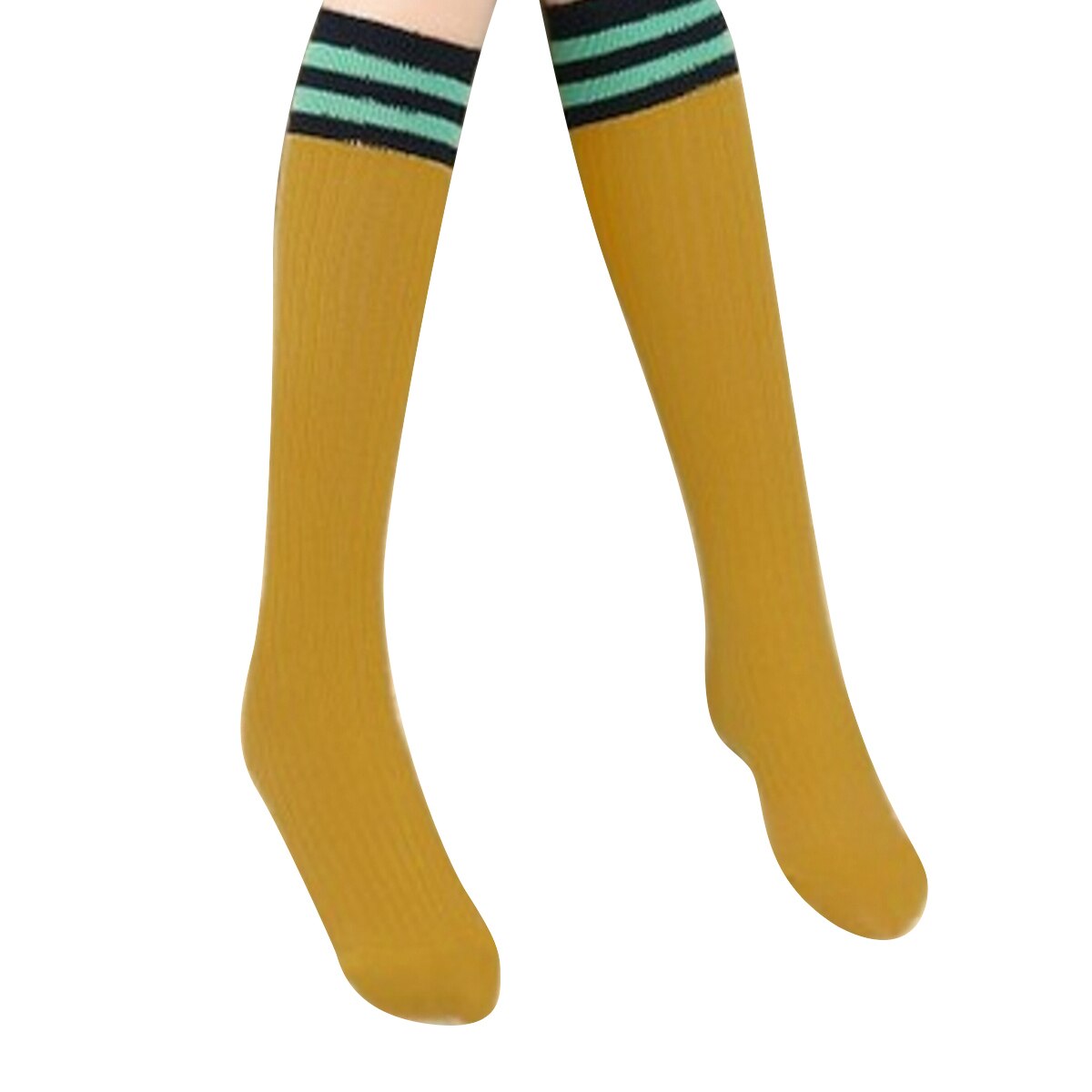 2019 crianças do bebê da criança do inverno outono all-combining listrado sólida moda 5-10y meninas joelho meias de perna alta mais quente meias: YELLOW