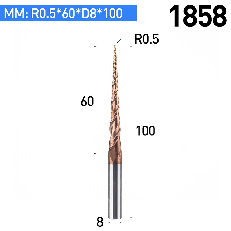 HUHAO 2pcs/lot HRC55 Tapered Ball Nose End Mill Tungsten Solid Carbide Coated CNC Milling Cutter D4-D10mm Engraving Bit
