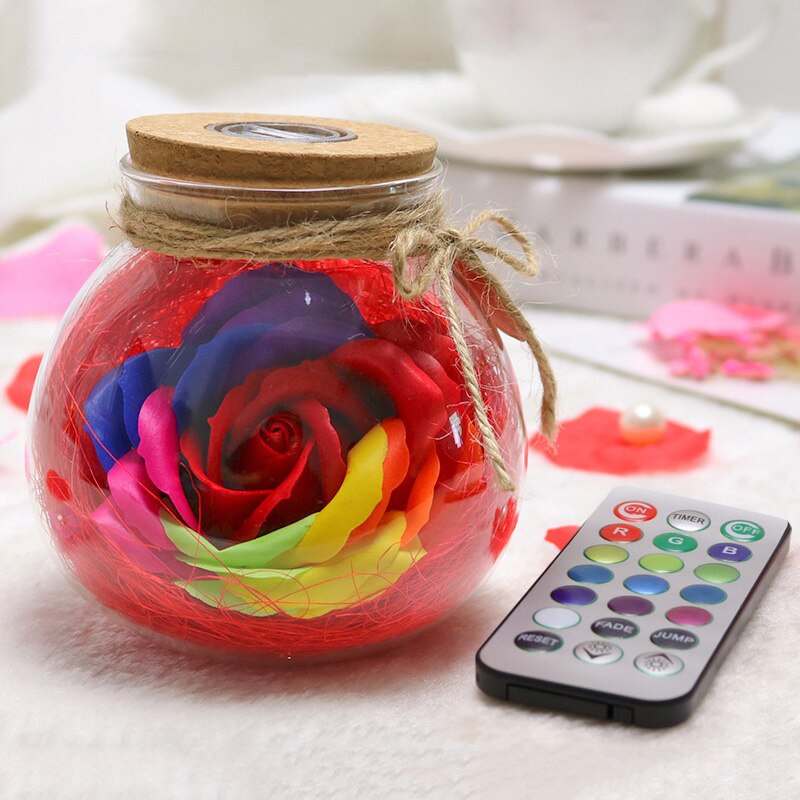 LED RGB Rose Lamp Bloem Fles Nachtlampje Afstandsbediening Rose Lamp Verlichting GHS99