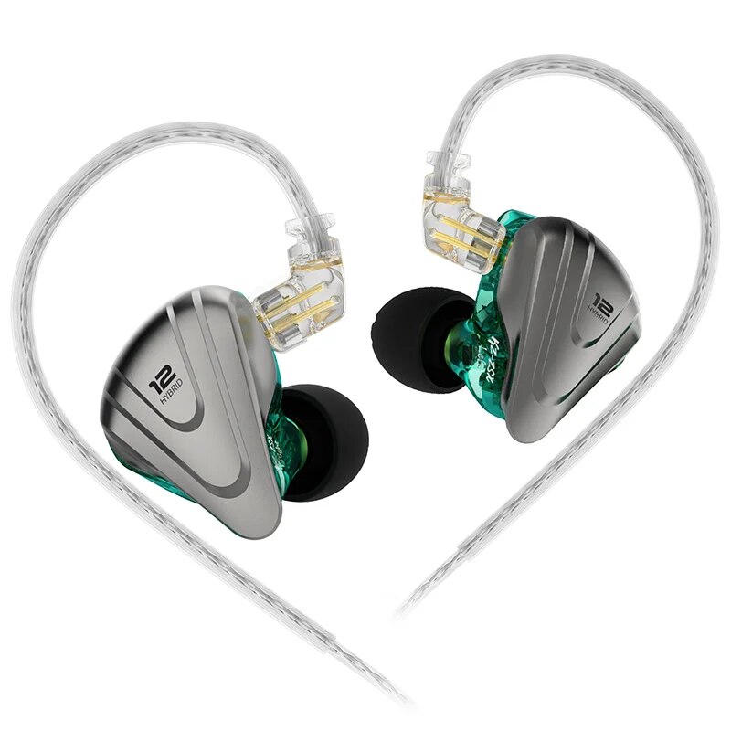 KZ ZSX 1DD 5BA Hybrid 12 Drivers HIFI Bass Earbuds In-Ear Monitor Noise Cancelling Earphones Metal Headset: black