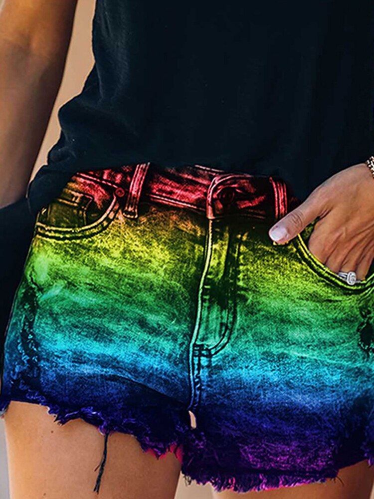 Sommerliche damen-freizeit-jeansshorts mit rissen, farbenfroh, aus baumwolle, sexy mit knöpfen