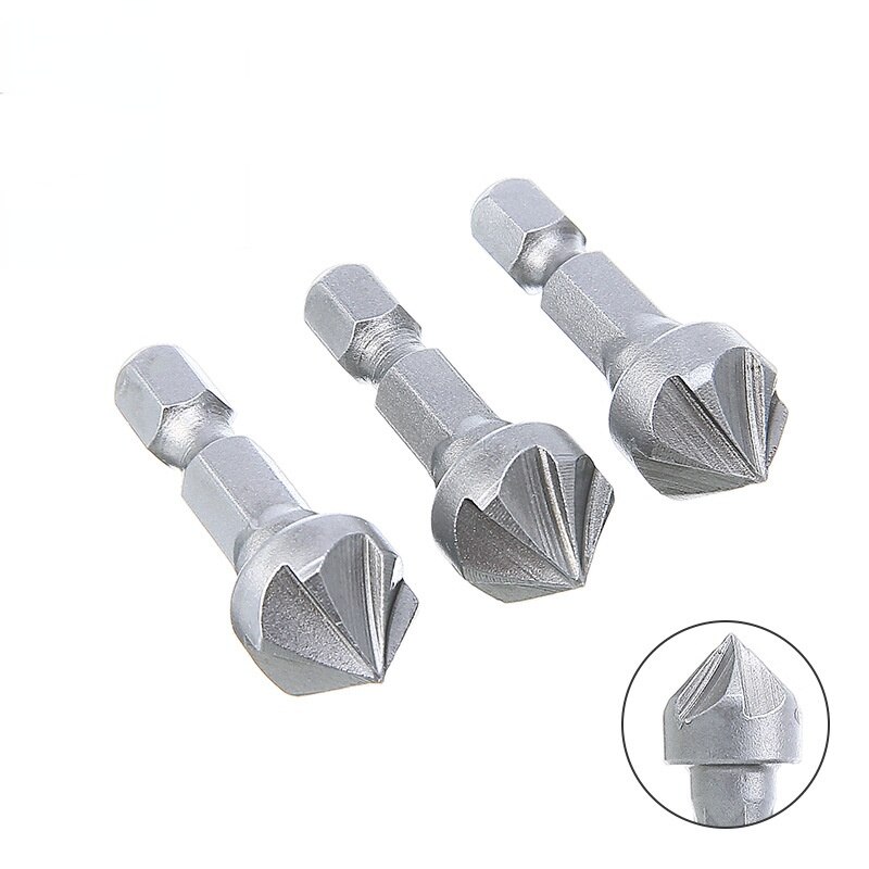 6Flute 90 Degree Countersink Drill Chamfer Bit 1/4" Hex Shank Carpentry Woodworking Angle Point Cutting Cutter Remove Burr Tools