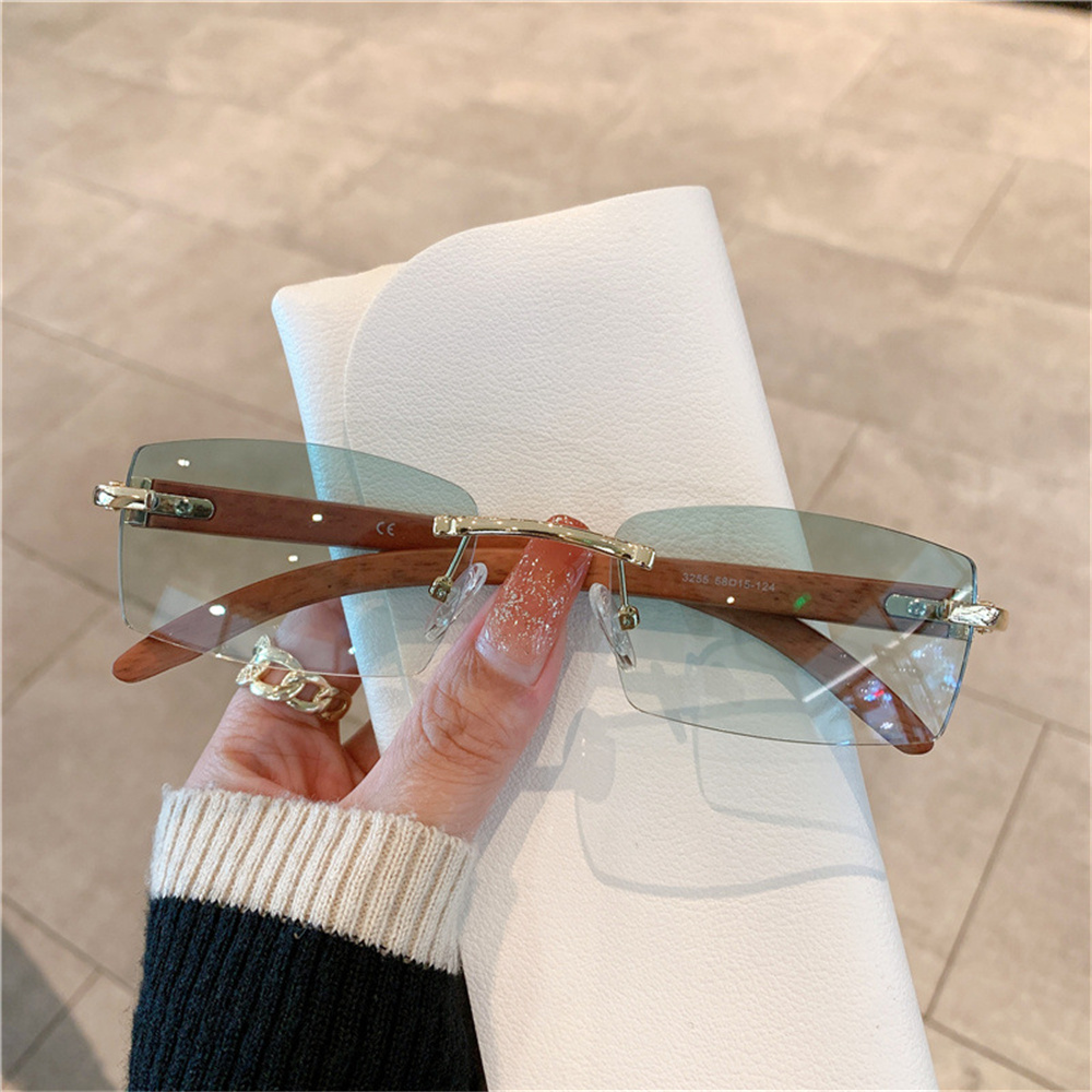 Kleine rechteckige randlose Sonnenbrille Männer Luxusmarke rahmenlose Leoparden Sonnenbrille für Frauen Jahrgang quadratische Brillen farben: cyan