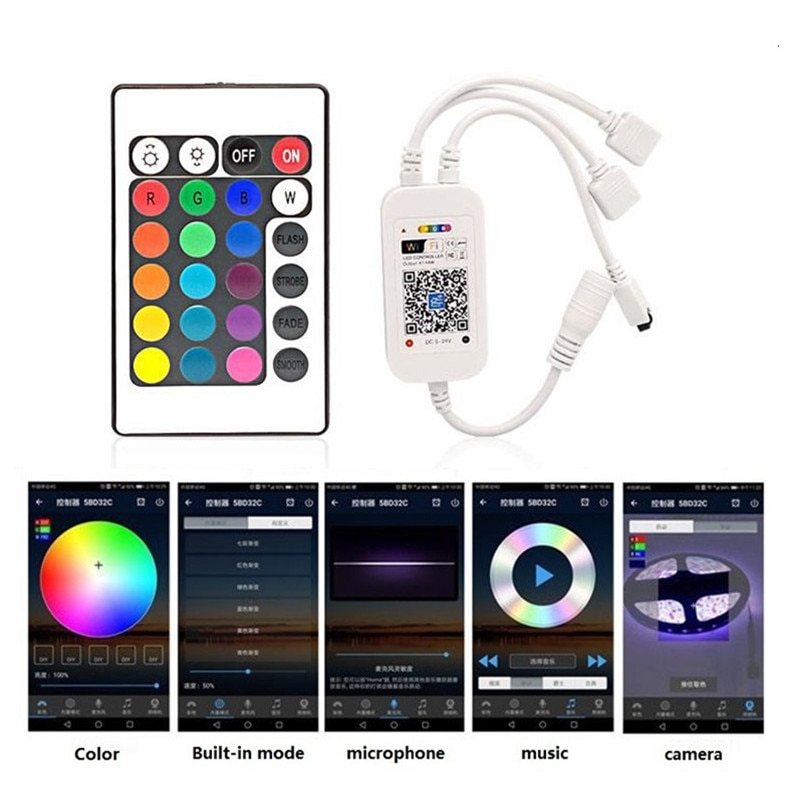 5-24V Mini Wifi LED RGB Controller Mit IR 24Key Fernbedienung 1T1/ 1T2 Kabel LED Streifen lichter Lampen Lampen