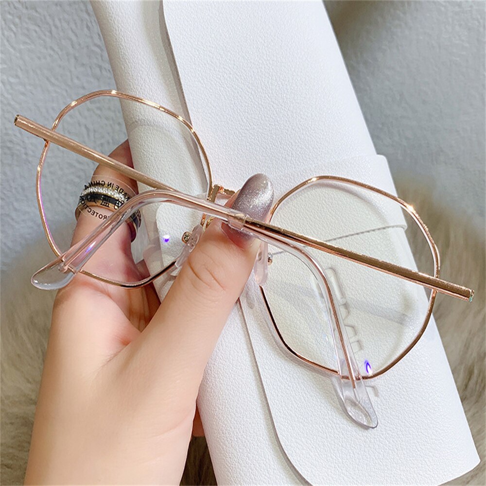 Trendy Transparent Computer Metal Frames Women Men Anti Blue Light Polygonal Eyewear Blocking Glasses Optical Spectacle Eyeglass