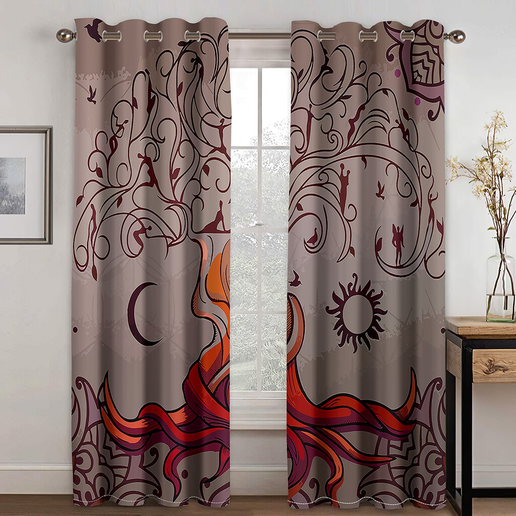 Striped Tree Drawing Printed Curtain Living Room Bedroom Curtain Home Decoration Curtain Adult Essential Curtain