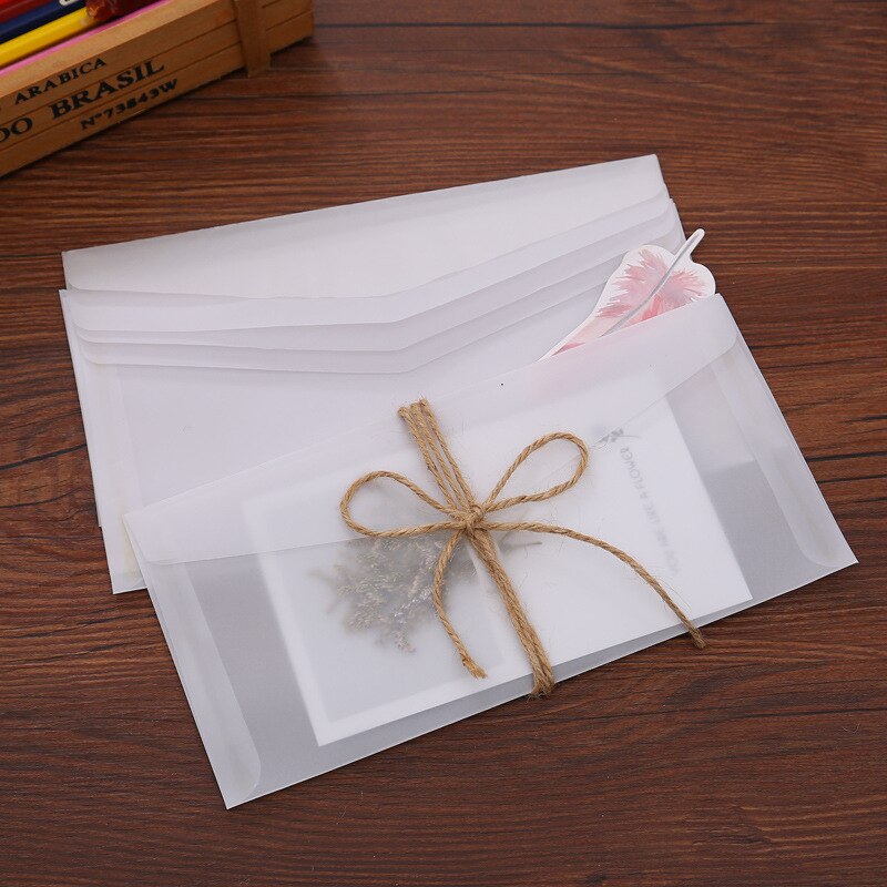 30 stk / parti 5 størrelser papir kuvert gennemsigtig svovlsyre papir kuvert bryllupsfest invitation emballage konvolutter