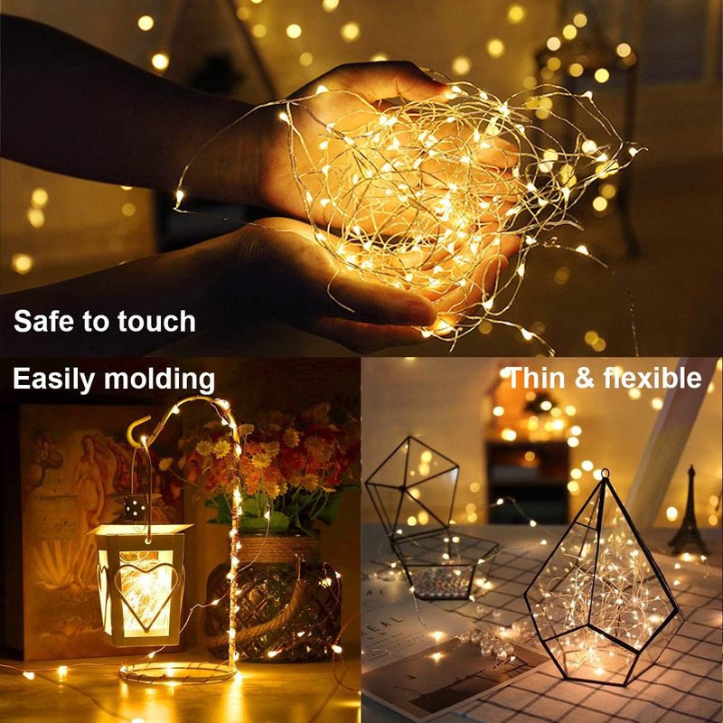 Guirlande lumineuse LED féerique en fil d'argent, 1M/5M/10M, pour noël, chambre à coucher, maison, mariage, nouvel an, décor, alimenté par USB