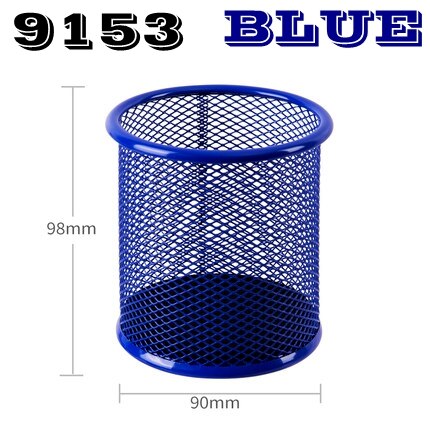 Deli 908 metal pencil stands mesh pen holder desktop stationery metal pen stand: 9153-BLUE
