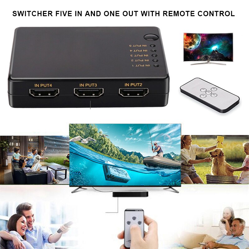Five-in and One-out Switcher 1080P Switch with Remote Control Support Multiple Resolutions EM88