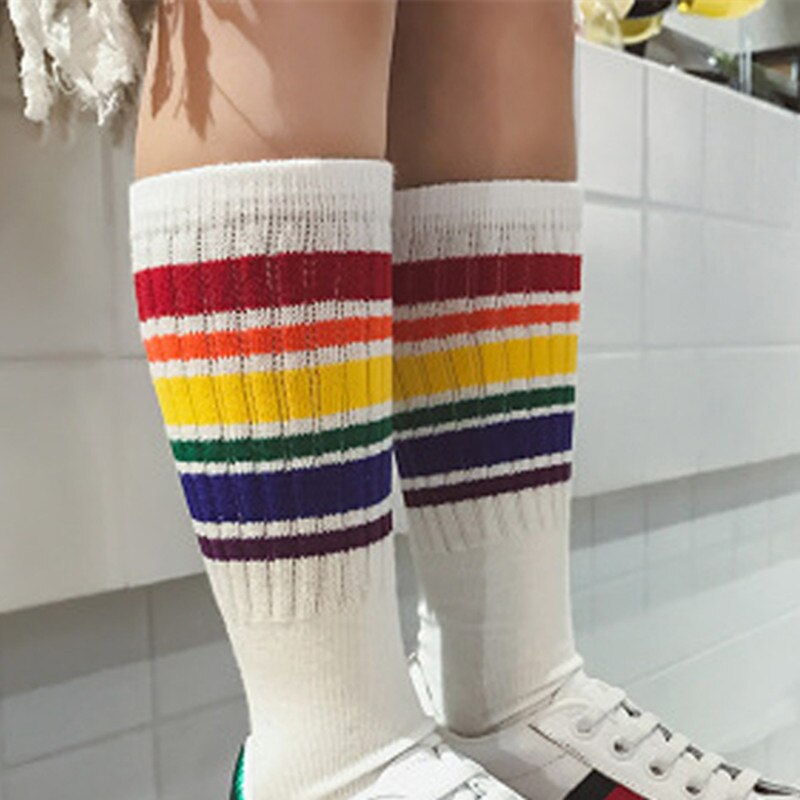 Filles genou chaussettes hautes enfants garçons Football rayures coton sport école blanc chaussettes Skate enfants bébé Long Tube jambe