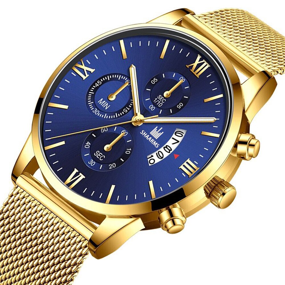 SHAARMS-Reloj de pulsera de acero inoxidable para Hombre, cronógrafo de pulsera, de cuarzo, de negocios, a la