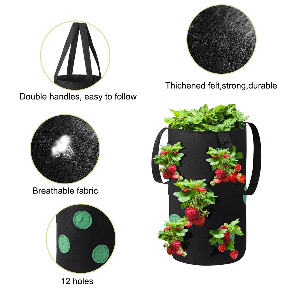 Bolsas de plantación de tela de fieltro, maceta de cultivo de fresa, bolsa de cultivo colgante de jardín Vertical con 12 bolsillos de visualización