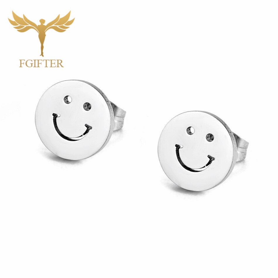 FGifter Nette Lächeln Gesicht Ohrringe Silber Farbe Edelstahl Zucht Ohrring Für Männer Frauen Mädchen Schmuck