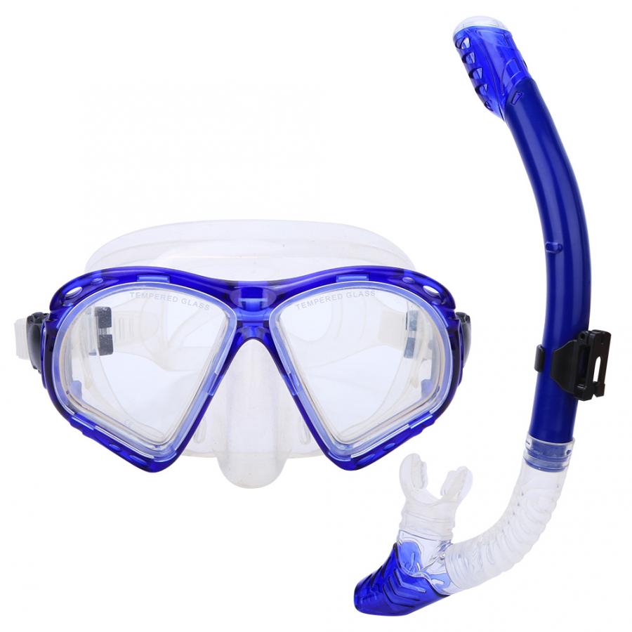full face Adults Anti-fog Diving Face Mask Swim Goggles All Dry Snorkel Breathing Tube Snorkeling Equipment water sports: Blue