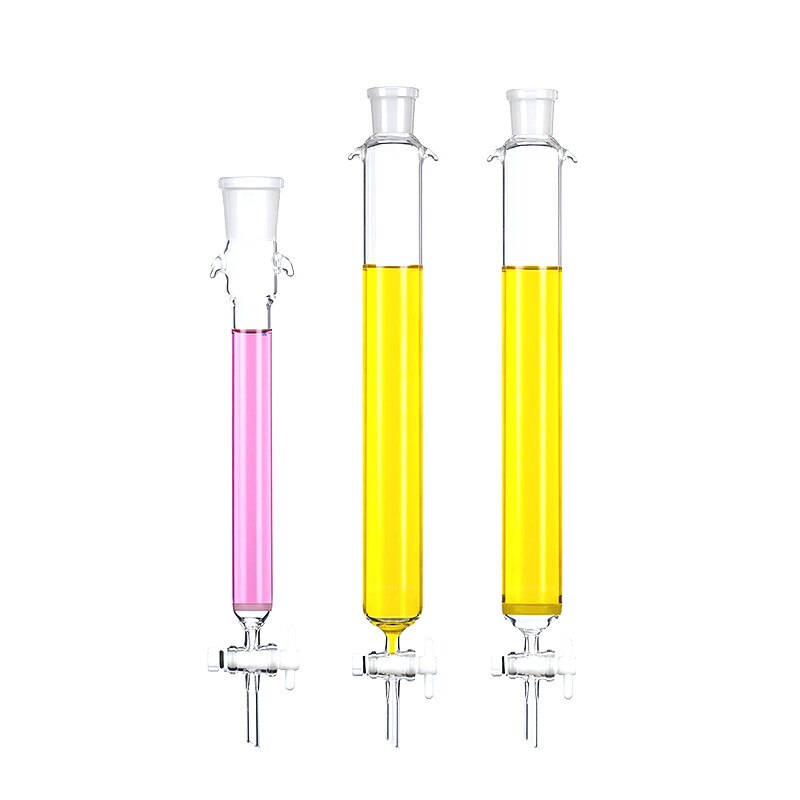 Columna de cromatografía de adsorción, válvula de PTFE, placa de núcleo de arena, vidrio de borosilicato, Diam. 15 mm ~ 70 mm longitud 300 mm