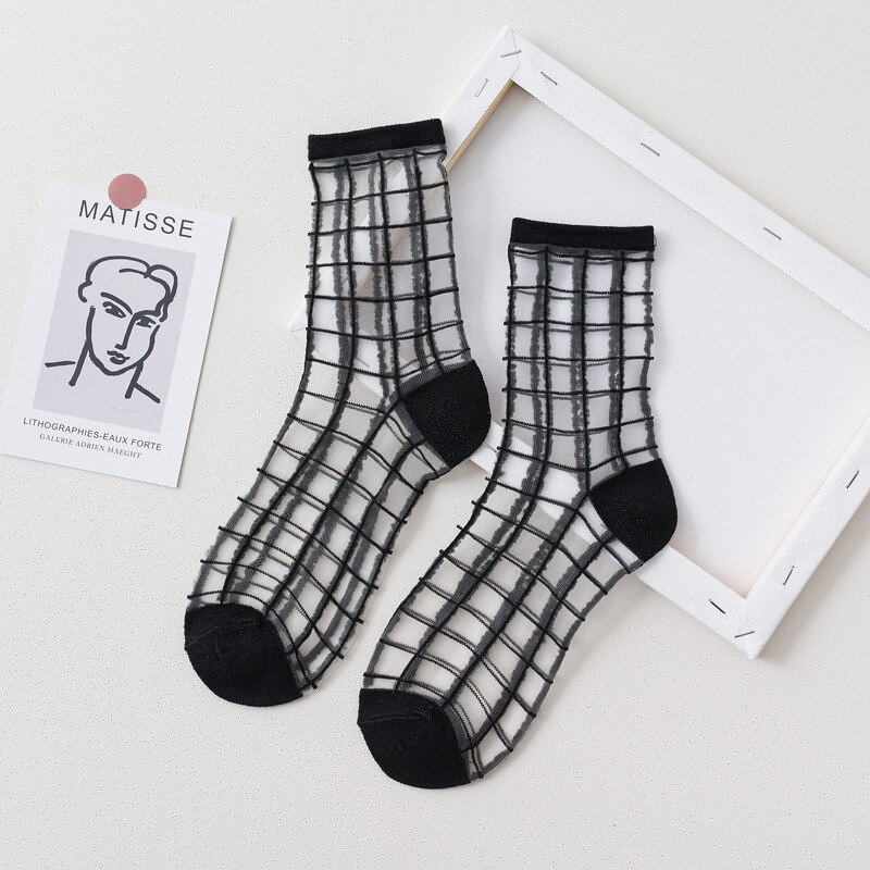 Breathable Thin Socks Women Summer Transparent Lace Socks with Pearl Lady Glass Silk Cotton Mesh Daisy Socks Nylon Ankle Socks: 3