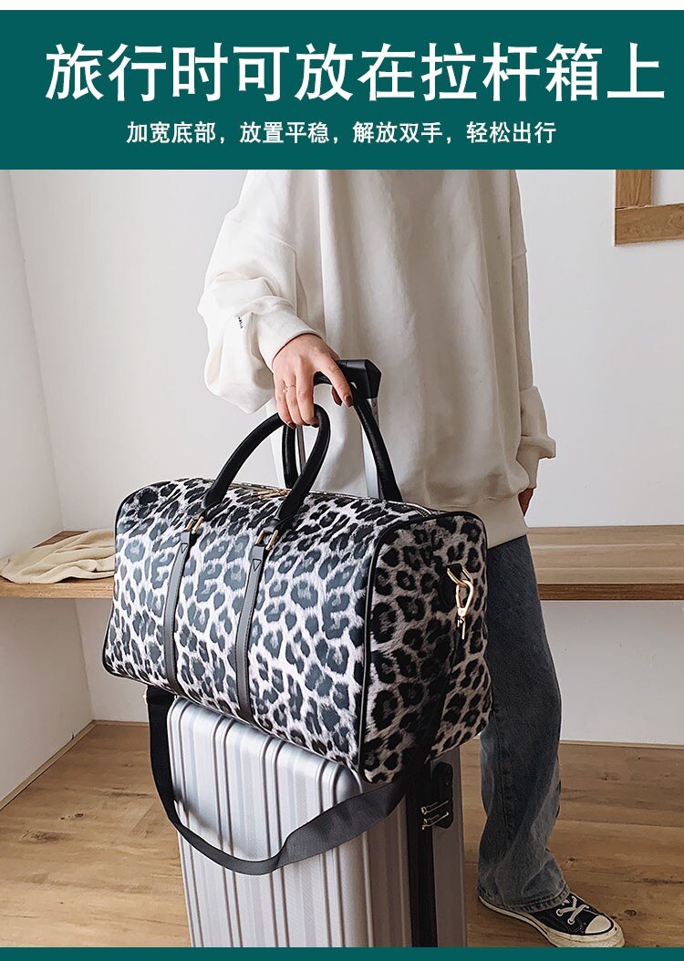 Leopardo grande capacidade saco de viagem, saco de balde do plutônio, marca saco de negócios, unisex saco de fitness, saco de natação, 18 Polegada bolsa feminina