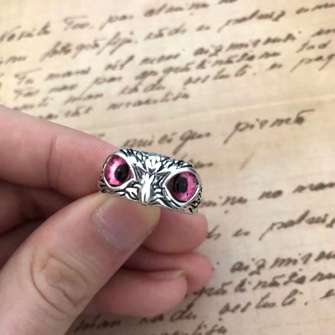 Charm vintage söta män och kvinnor enkel uggla ring silver färg förlovning vigselringar smycken: Rosröd