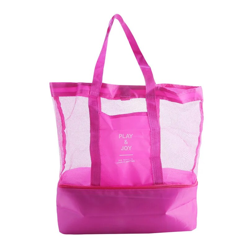 Tote Waterproof Bento Bag Swimming Bag Travel Storage Beach Bags Insulated Double Layer Picnic Ice Bag: Pink