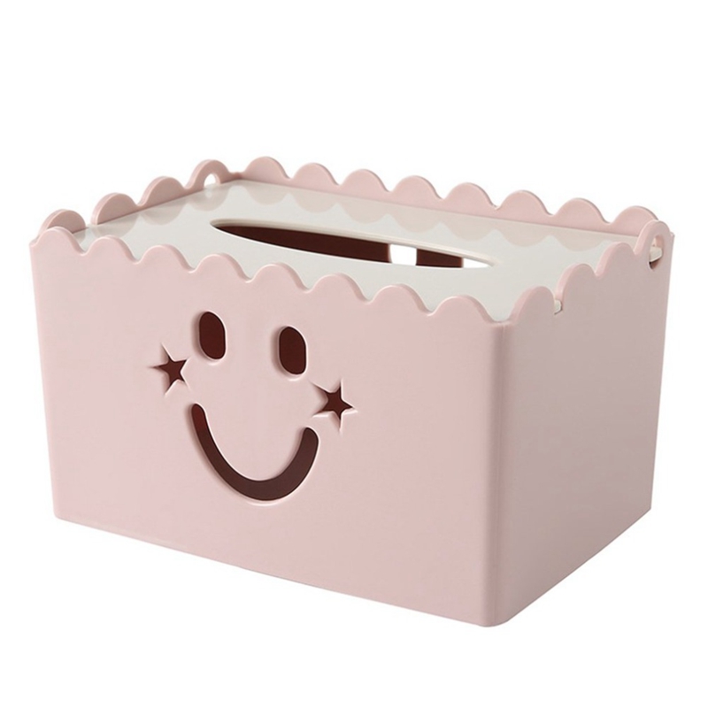 Smiley visage boîte à mouchoirs couleur unie serviette porte-papier forme carrée en plastique boîte à mouchoirs maison cuisine porte-papier stockage: Pink