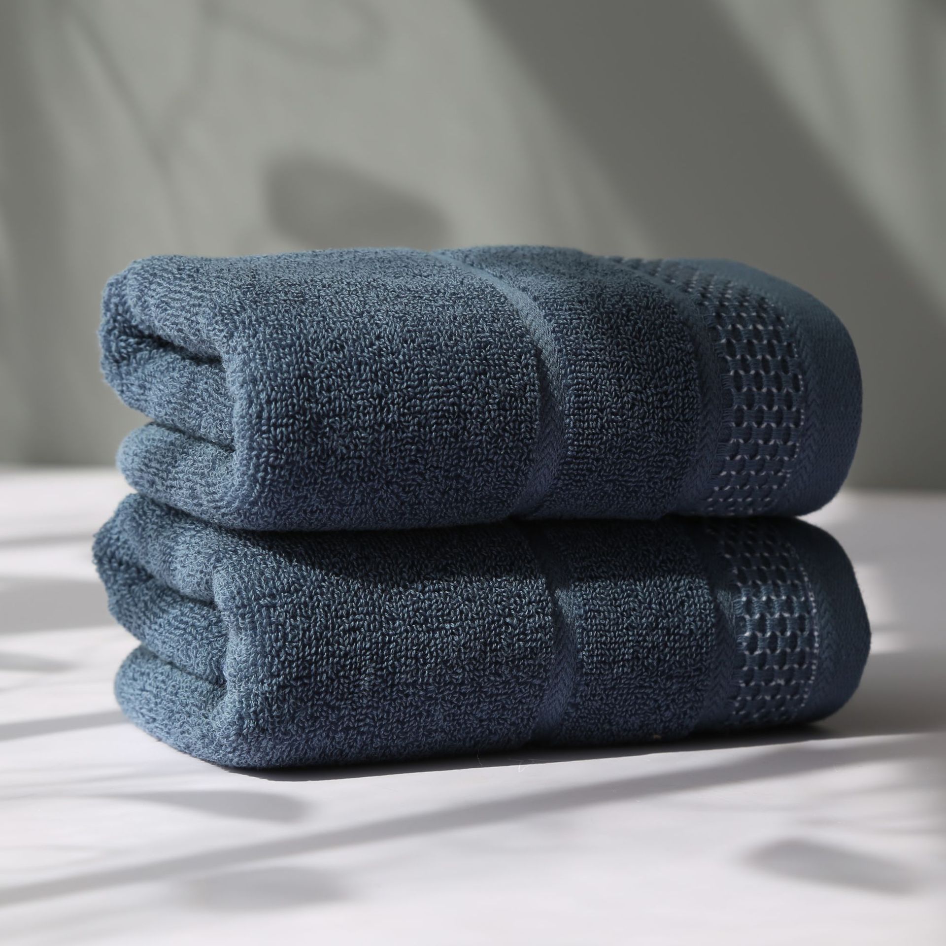 2PC 100% Cotton Face Towel Strong Absorbent Towel Hair Multifunctional Adults Baby Hand Towel for Bathroom Hand Towels: Blue