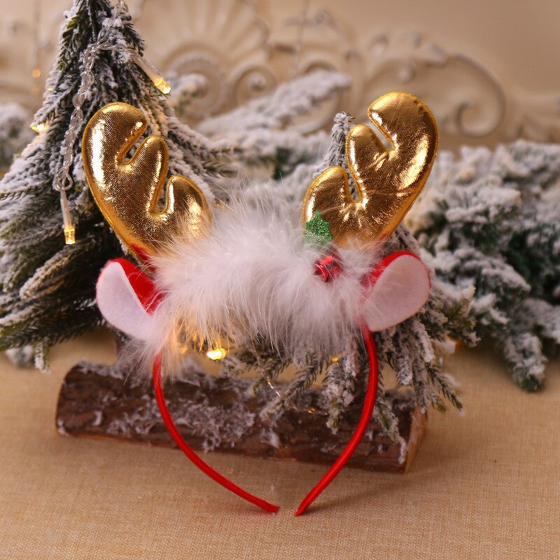 20pcs Funny Cute Red Gold Plush Antler Reindeer Head Buckle Headband Headwear Party Children Adult Navidad Christmas: Golden antler