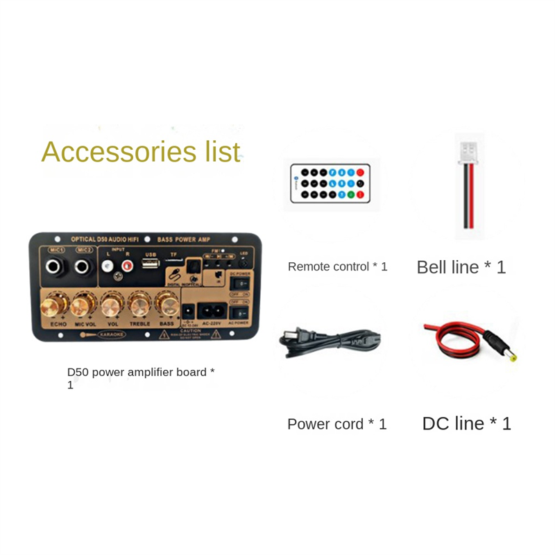 Płytka wzmacniacza D50 z optycznym dźwiękiem Bluetooth AMP USB Radio FM Odtwarzacz TF Subwoofer audio DIY do domu Wtyczka samochodowa-EU