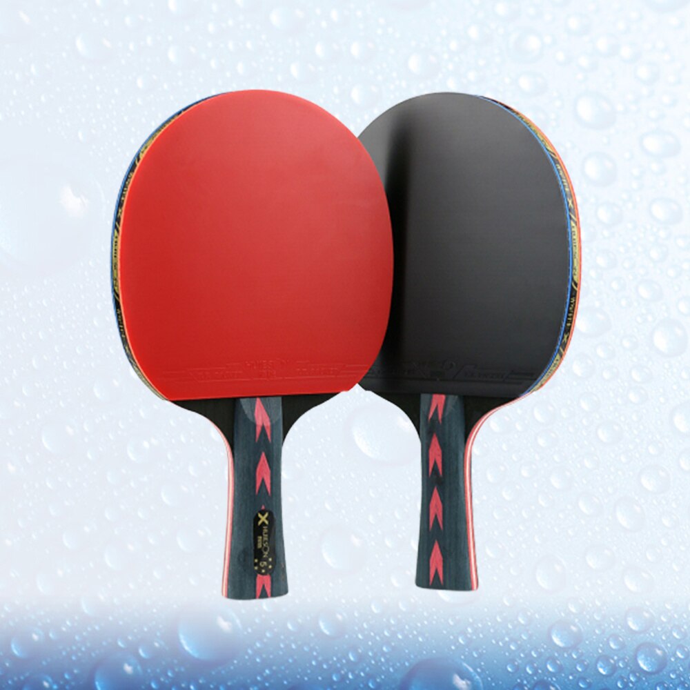 2pcs 5 Star Red Carbon Fiber Table Tennis Racket Double Pimples-in Pingpong Racket for Teenager Player (Horizontal Grip)
