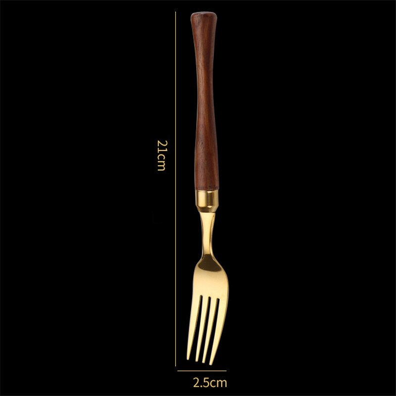 1 Pc Houten Handvat Roestvrij Staal Bestek Westerse Servies Servies Lepels Theelepels Vork Messen Thuis Keukengerei: Gold Fork