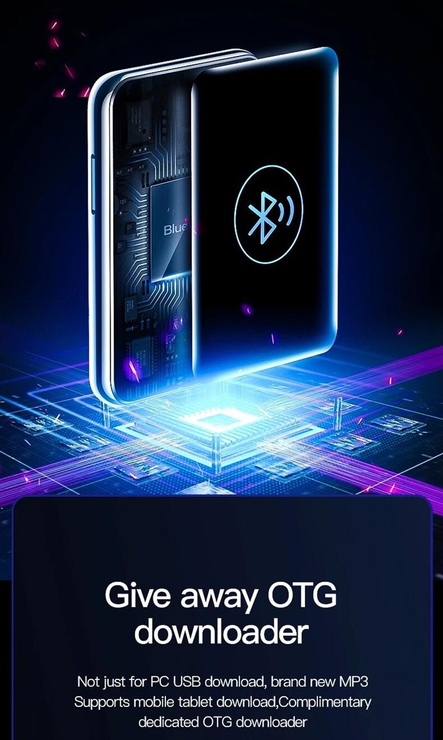 NBX-reproductor Mp3 con Bluetooth y altavoz, reproductor de música con pantalla táctil, 4GB de RAM, Mini Walkman portátil de Metal HiFi con grabación de Radio