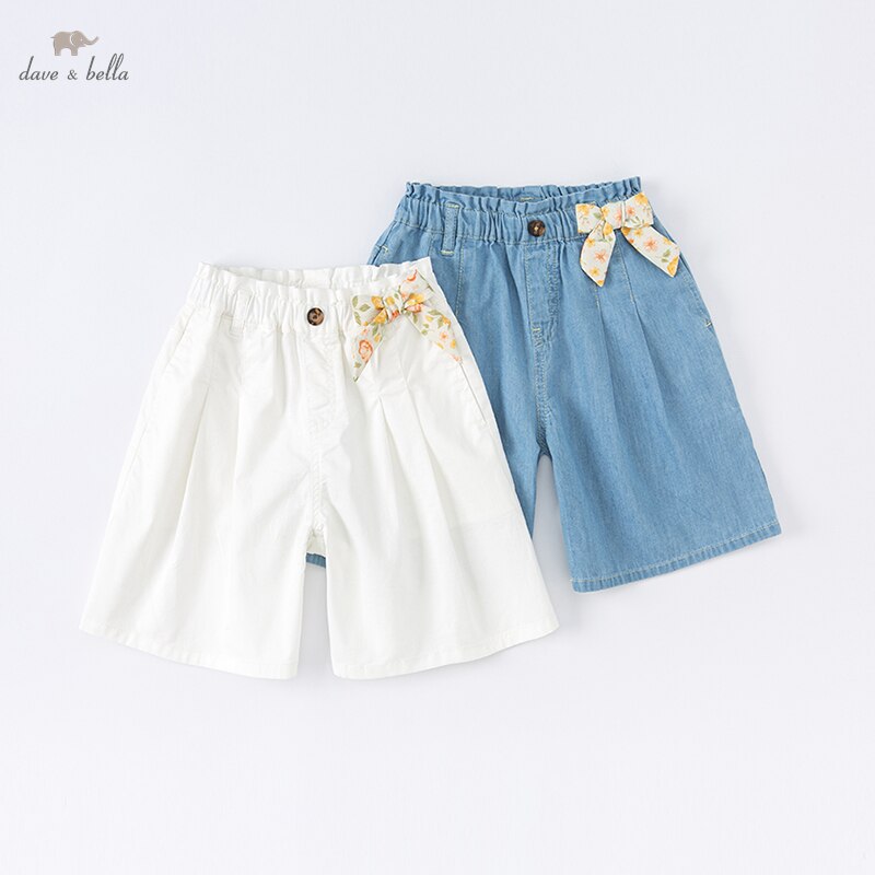 • Dave bella estate 5Y-13Y bambini ragazze moda fiocco tasche solide pantaloni boutique per bambini pantaloni casual al polpaccio