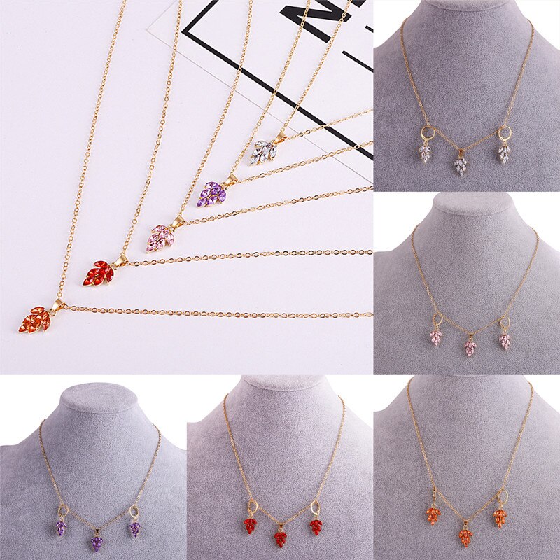 3 stks/set Zilveren Ketting Water Crystal Maple Leaf Sieraden Sets parure bijoux Vrouwen Vintage Ketting Oorbellen