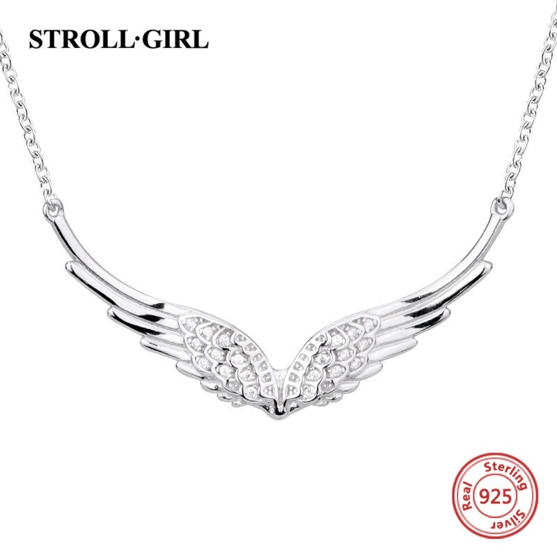 Strollgirl 925 Sterling Zilveren Vleugel Van Angel Ketting Veer Ketting Diy Craft Sieraden Voor Vrouwen Huwelijksgeschenken