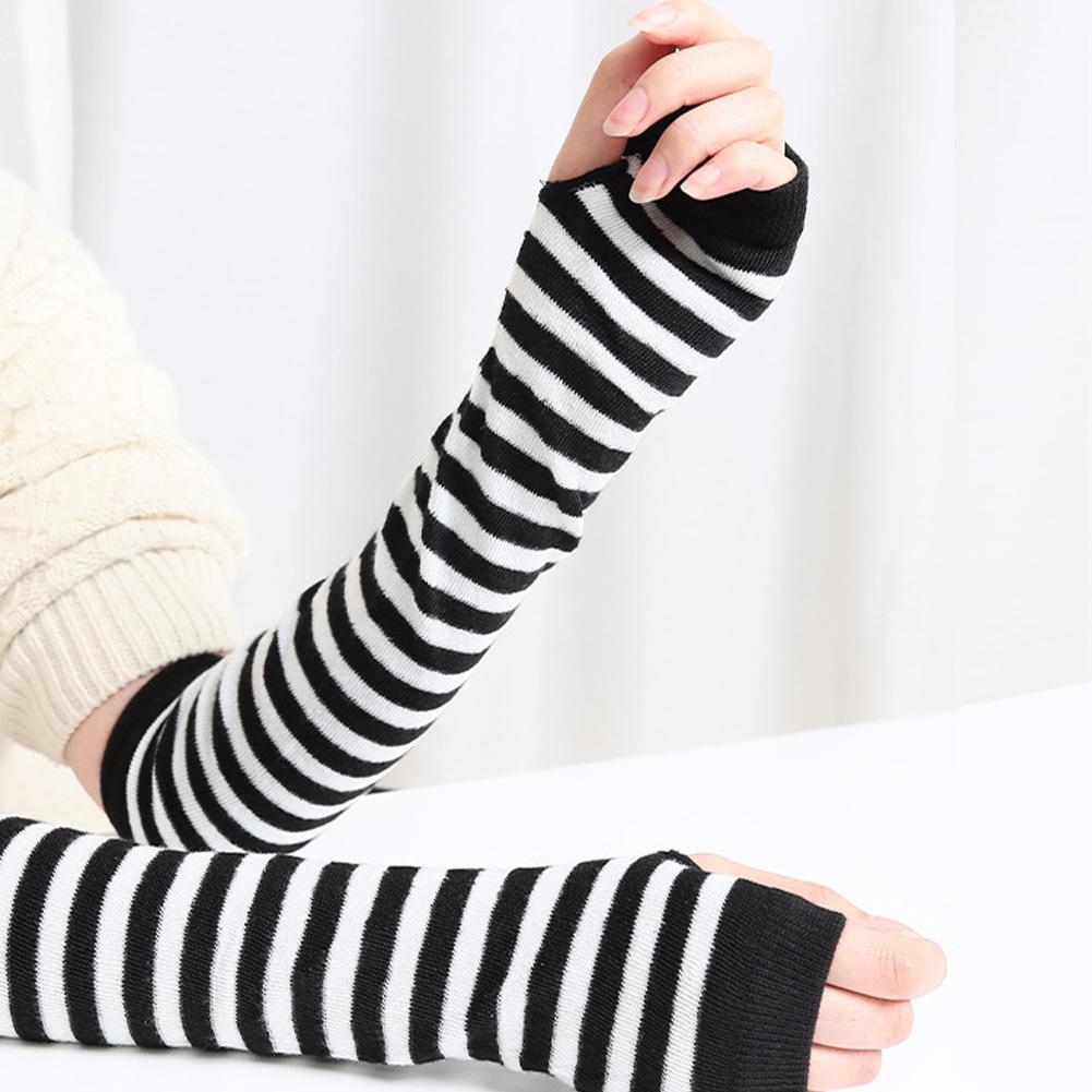Mannen Lange Winter Handschoenen Arm Cover Classic Zwart Wit Gestreepte Katoen Pols Cover Arm Dames Handschoenen Mouw Gebreide Handschoenen vrouwen