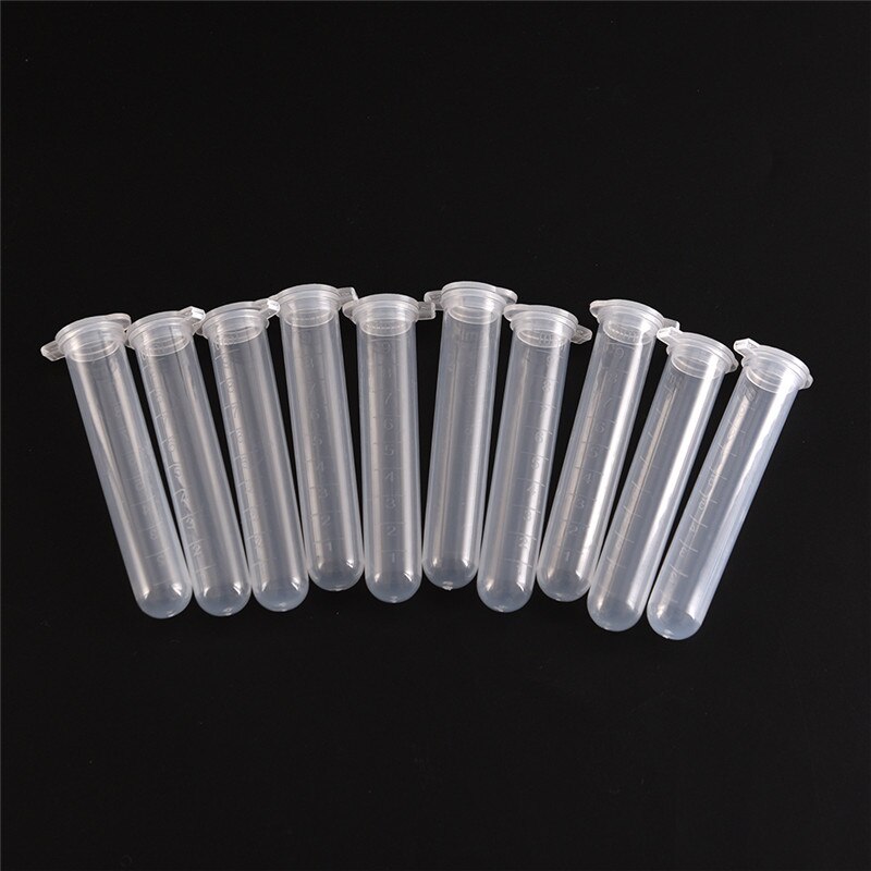 10 stuks/set 10ml microcentrifuge reageerbuisjes in doorzichtige plastic flesjes met kliksluiting voor de levering van laboratoriummonsters