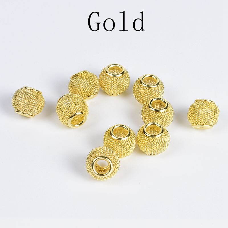 10Pcs/lot 10x12mm Copper Brass Mesh Beads Diy Accessories Bracelet Findings Large Hole Loose Beads For Jewelry Making Supplies: Gold