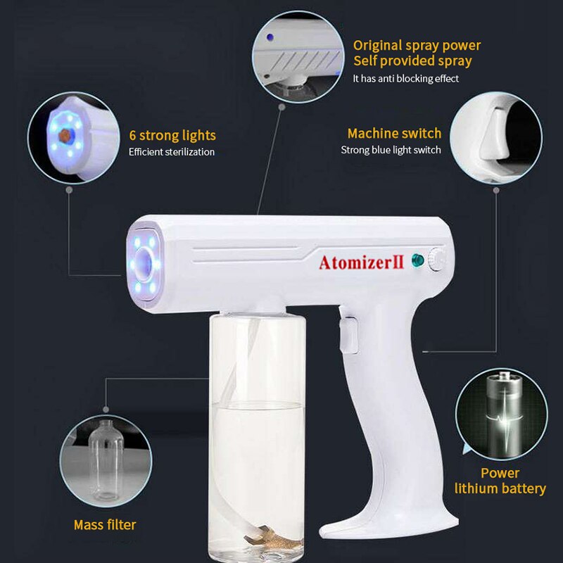 800 ML Wireless Electric Sanitizer Sprayer Disinfects Blue Light Nano Steam Spray Gun Sterilizing Nano Spray Gun