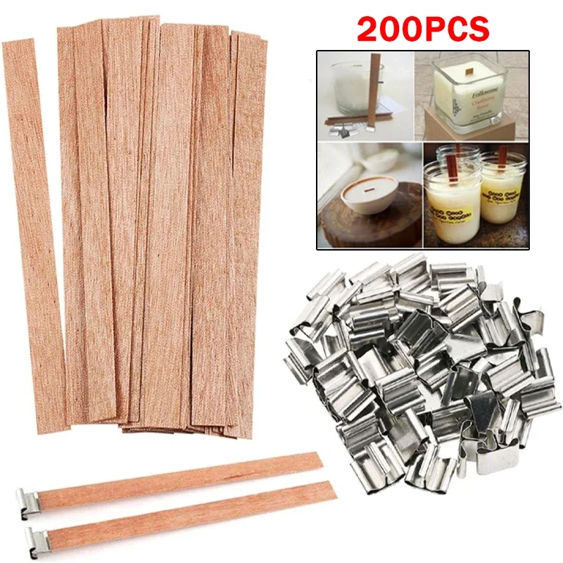 Mechas de velas de madera, vela plana, soporte de hierro de madera, núcleos de velas con soporte de Base para manualidades hechas a mano: Rojo / 1 unid