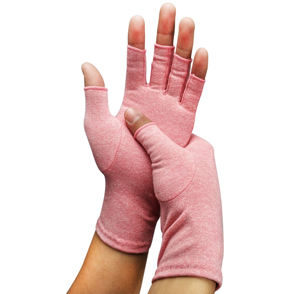 1 par sundhedspleje ledsmerter letvægts holdbar terapi kompressionshandsker halvfinger håndgigt unisex håndledsstøtte blød: Lyserød / S