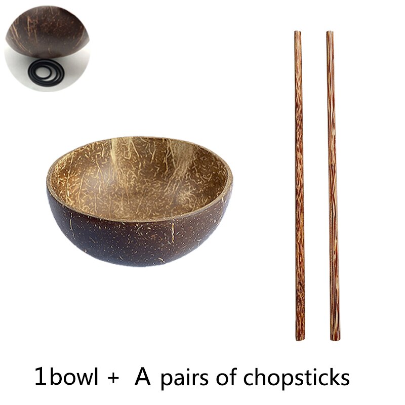 International Natural Natural Coconut Bowl, Coconut Spoon, Coconut Fork, Coconut Knife, Craft Decoration, for Food: 1bowl 1 chopsticks