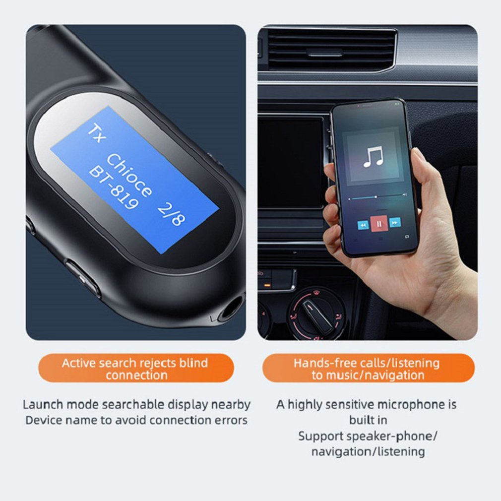 Wireless 5.0 Receiver LCD Display Audio Receiver Transmitter USB Dongle 3.5MM 3.5 AUX Wireless Adapter For TV PC