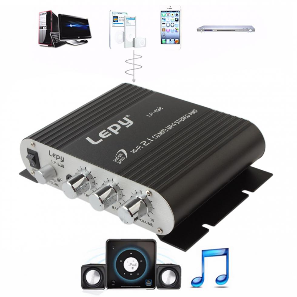 Lepy LP-838 Power Car Amplifier Hi-Fi 2.1 MP3 Radio Audio Stereo Bass Speaker Booster Player for Motorbike Home No Power Plug