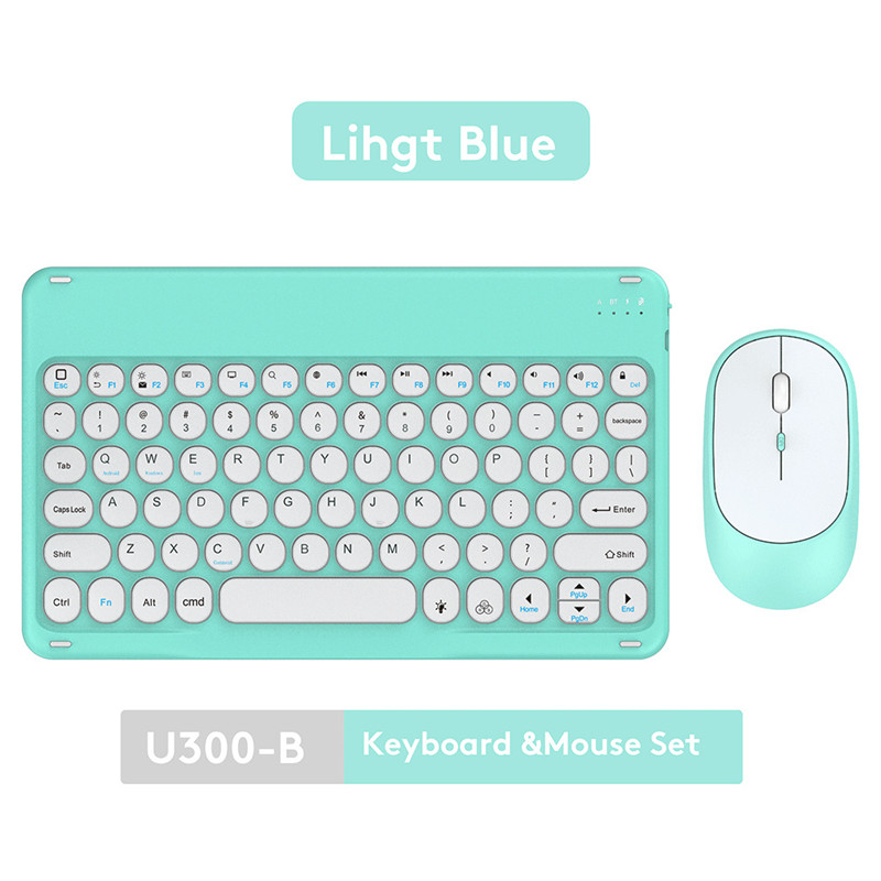 10inch Bluetooth Keyboard Mouse Russian French Arabic Spanish Teclado Keyboard for Android Samsung Windows iOS Phone Keyboard: 10inch mouse Blue