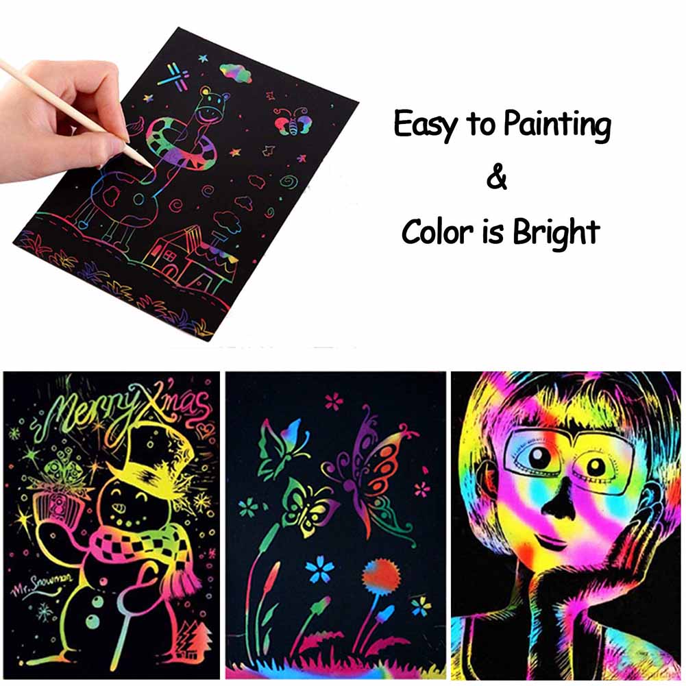 Scratch Art For Kids 50 Sheets Rainbow Scratch Paper Arts And Crafts For Kids Black Magic Scratch Art Notes Paper Boards