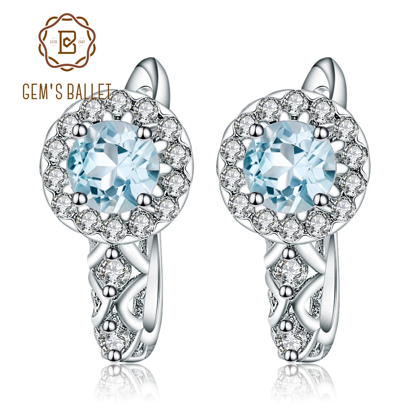 Gem's Ballet 2.07ct ronda Natural cielo azul Topacio pendientes joyería fina Soild 925 Sterling pendientes chaquetas para mujeres