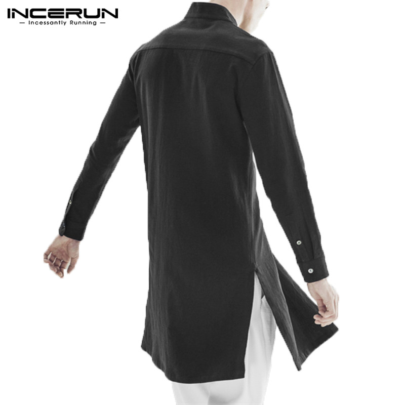 INCERUN Men Shirt Long Sleeve Stand Collar Cotton Vintage Top Men Solid Indian Style Casual Streetwear Men Long Shirt Hombre 5XL