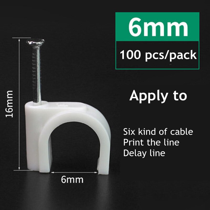 100 pcs 4/5/6/7/8/9/10/12mm Cable Steel Nail Line Card Card Wire Line Circular Cable Clips Trough Wire Fixing: 6mm